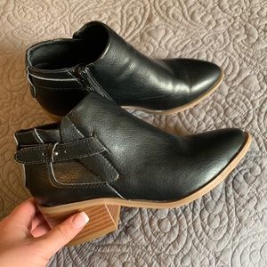 Faux Leather Black Ankle Booties